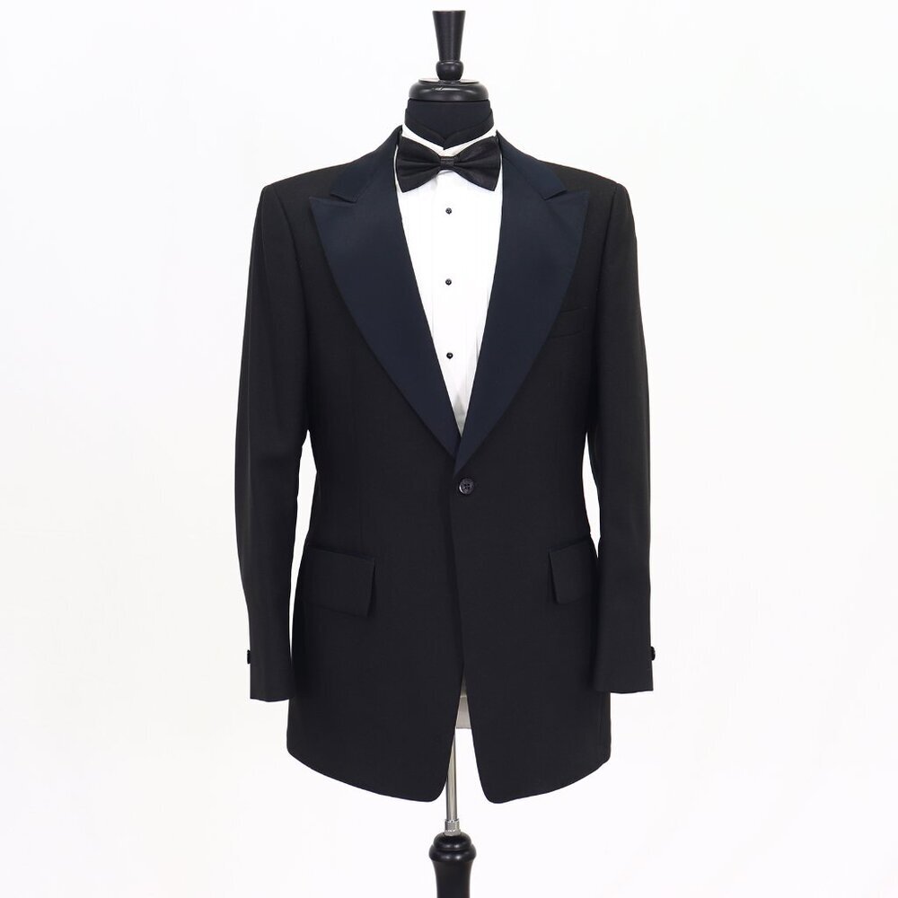 Vintage 1970s 42L Black Solid 1-Button Sport Coat Blazer Jacket T304